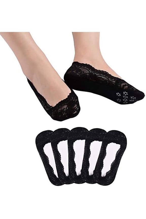 5 Pairs Size 6 To 12 Cotton Blend Lace Liner Socks Professional Non Slip Breathability)