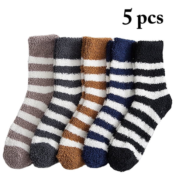 5 Pairs Sleeping Socks Fuzzy Socks Striped Warm Slipper Socks Winter Socks for Boys