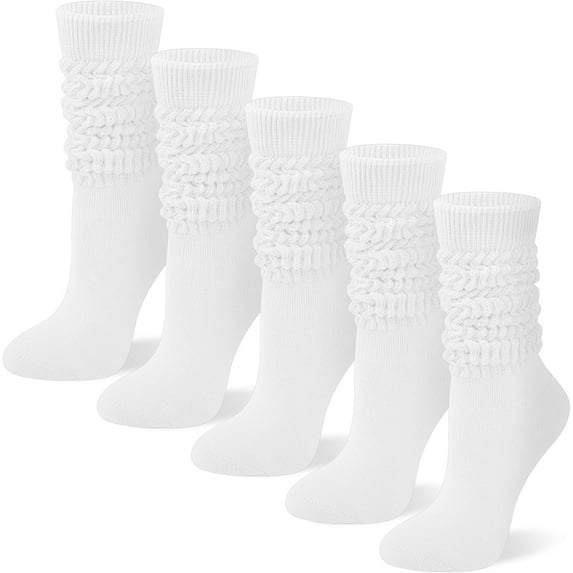 5 Pairs Slouch Socks for Women, Soft Cotton Long Scrunch Tube Stockings, Casual Crew Boot Thigh High Thick Knit Socks