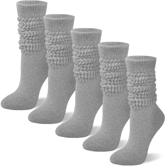 5 Pairs Slouch Socks for Women, Soft Cotton Long Scrunch Tube Stockings, Casual Crew Boot Thigh High Thick Knit Socks