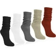 thumbnail image 1 of 5 Pairs Slouchy Socks for Women - Knit Cotton Tube Cute Knee High Boot Long Scrunch Slouch Socks Gifts, 1 of 7