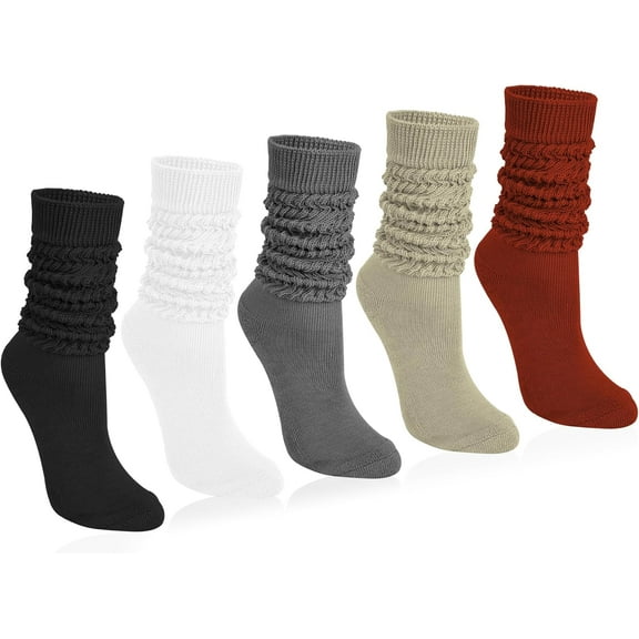 5 Pairs Slouchy Socks for Women - Knit Cotton Tube Cute Knee High Boot Long Scrunch Slouch Socks Gifts