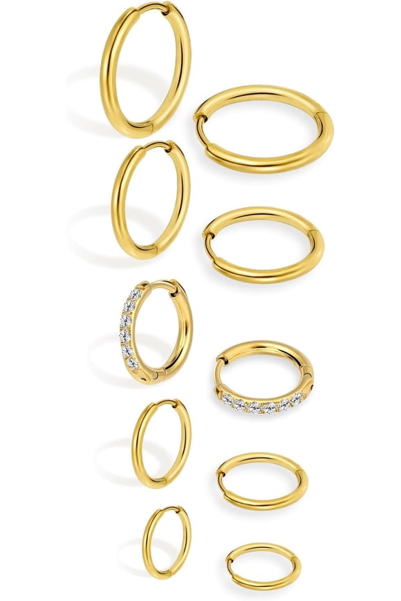 5 Pairs Small Hoop Earrings for Women Stainless Steel Huggie Hoop Earrings 18K Real Filled Lightweight Cute Trendy Lobe Cartilage Helix Mutiple for Women Men