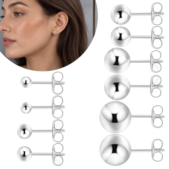 5 Pairs Small Stud Earrings for Women: 2-6 mm Small Silver Round Ball Stud Earrings for Women Multiple Piercing