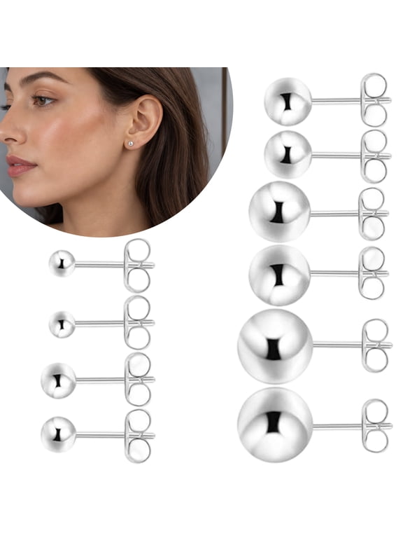 5 Pairs Small Stud Earrings for Women: 2-6 mm Small Silver Round Ball Stud Earrings for Women Multiple Piercing