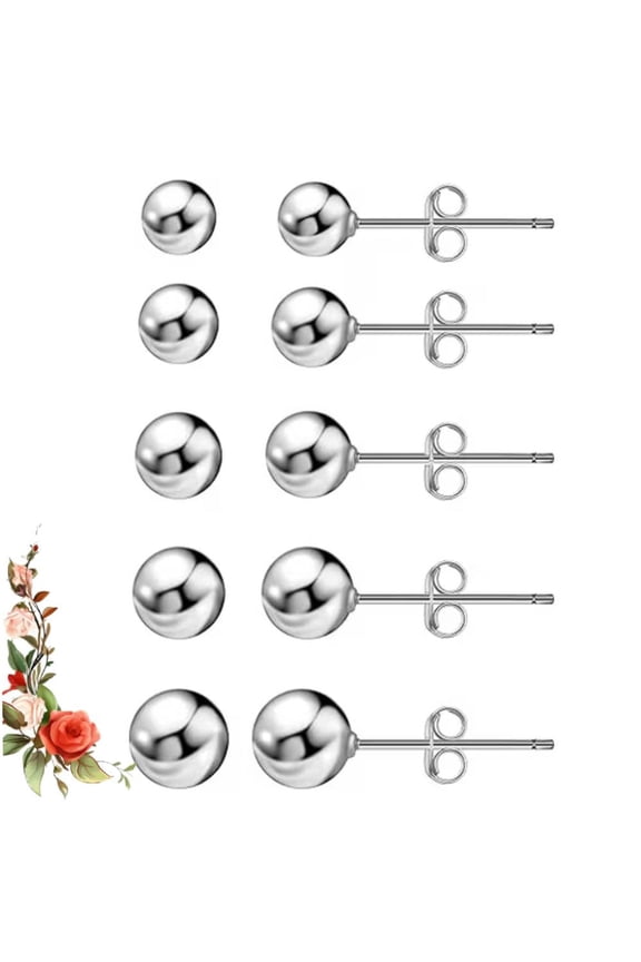 5 Pairs Small Stud Earrings for Women: Hypoallergenic Small Sterling Silver Round Ball Stud Earrings for Women Multiple Piercing