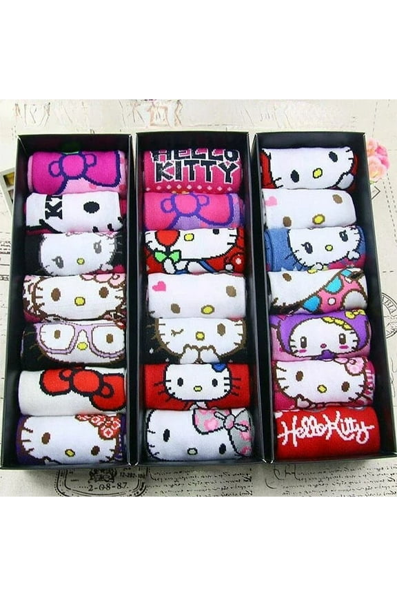 5 Pairs Socks Gifts Sanrio Hello Kitty Cute Cartoon Women's Stockings Cotton Stuffs Anime Hose Short Boxed Gift Set Ornaments