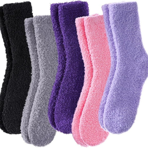 5 Pairs Soft and Comfortable Warm Socks, Women's Fluffy and Comfortable Sleep Socks, Solid Color Women's Round Neck Socks, Winter Christmas Socks, Suitable for Daily Wear in Winter