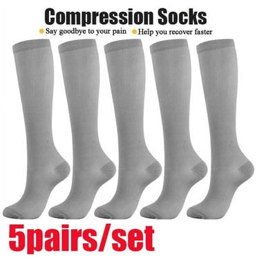 5 Pairs Sport Compression Socks Men & Women, 20-30 mmHg Graduated Knee High Stocking for Running Marathon, Basketball, Varicose Veins, Nursing L/XL