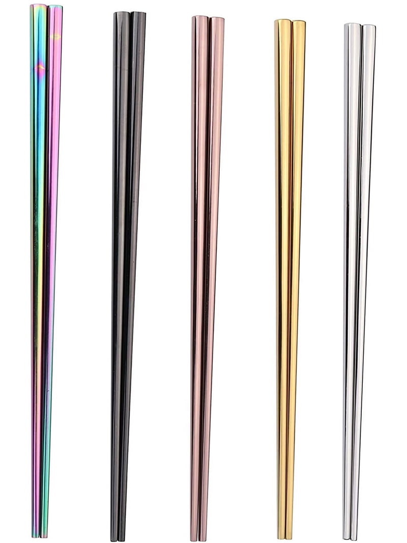 5 Pairs Long Colored Stainless Steel Chopsticks Set, Reusable