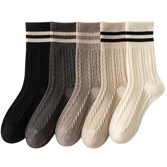 5 Pairs Striped Athletic Socks,Cute Casual Cotton Crew Socks,All Season Vintage Retro Socks for Women