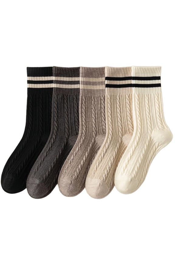 5 Pairs Striped Athletic Socks,Cute Casual Cotton Crew Socks,All Season Vintage Retro Socks for Women