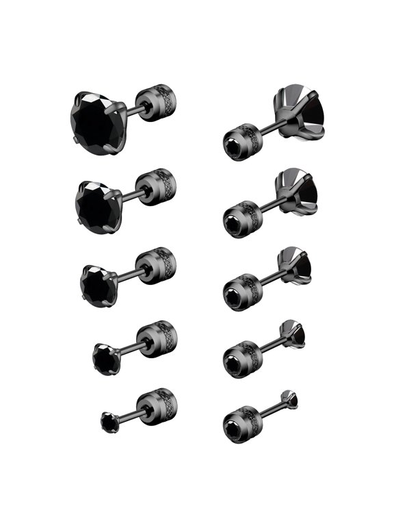 5 Pairs Stud Earrings Colorful Cubic Zirconia Stainless Steel Stud Earring Hypoallergenic Screw Back Earrings Double Side Piercing Earrings Gifts for Women Mother's Day