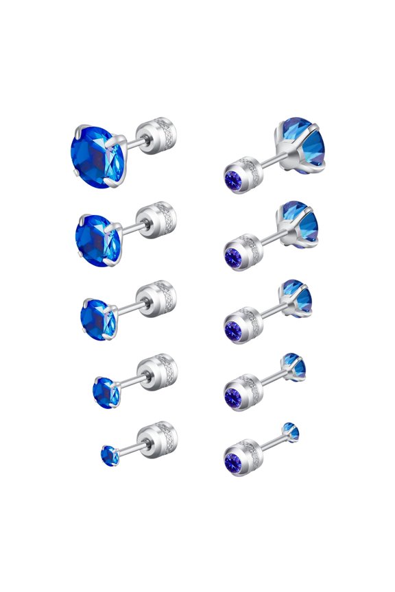 5 Pairs Stud Earrings Colorful Cubic Zirconia Stainless Steel Stud Earring Hypoallergenic Screw Back Earrings Double Side Piercing Earrings Gifts for Women Mother's Day