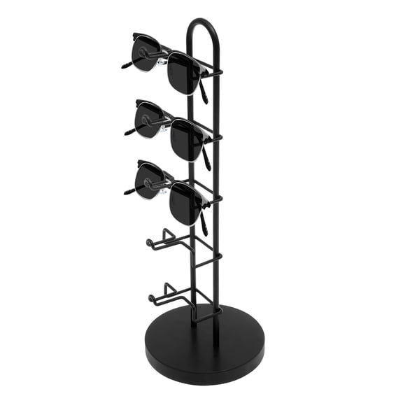 5 Pairs Sunglasses Storage Rack Metal Frame Eyeglasses Display Stand Rack with Wood Base Stable Elegant for Countertop Arrangement