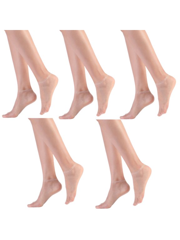5 Pairs Super Sheer Nylon Stockings For Women Lightweight See Through Low Cut Short Socks With Elastic Cuffs
