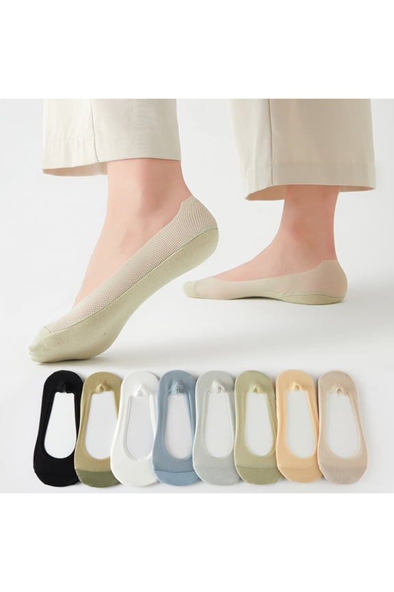 5 Pairs Thin Ultra Low Socks for women, Made of Ice Silk Surface on the Surface & Cotton on the Bottom,One Size