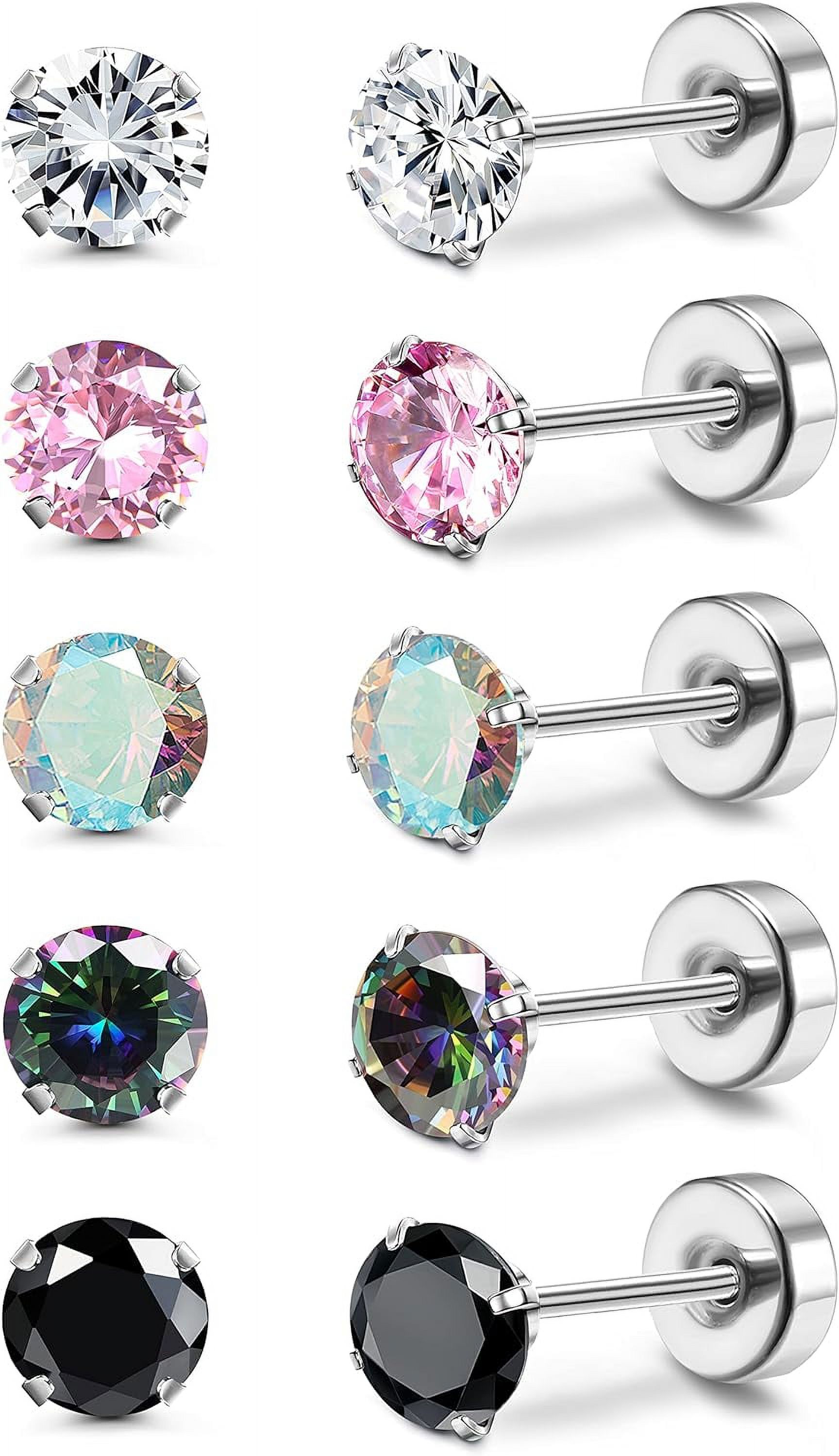 5 Pairs Titanium Earrings For Women Men G23 Pure Titanium Earrings For