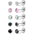 thumbnail image 1 of 5 Pairs Titanium Earrings for Women Men G23 Pure Titanium Earrings for Sensitive Ears Cubic Zirconia Surgical Stainless Steel Flat Back Stud Earrings Hypoallergenic Piercing Sleeper Cartilage Studs, 1 of 6