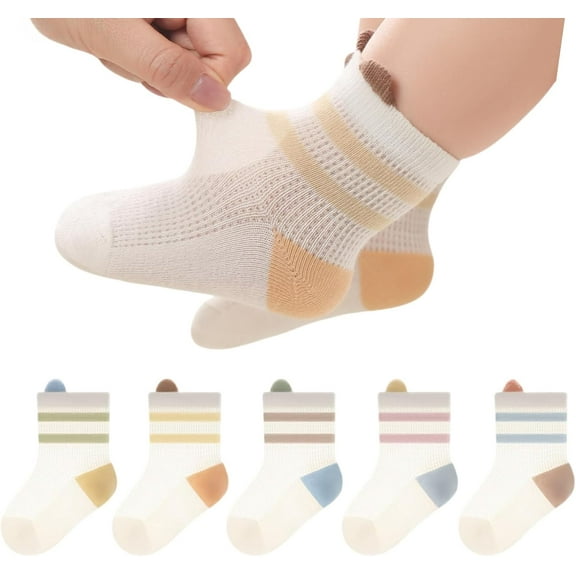 5 Pairs Toddler Baby Girl Boy Infant Kids Socks, Summer Cute Animal Soft Cotton Thin Mesh Socks, 0~5T