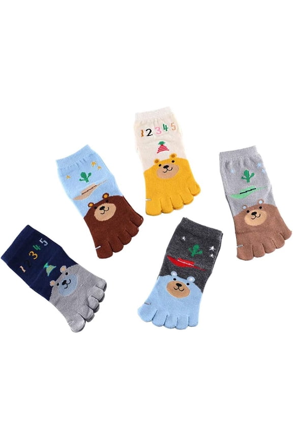 5 Pairs Toddler Baby Girls Boys Cotton Hosiery Toe Socks Cute Kids Cartoon Animal Five Fingers Crew Ankle Socks-5pairs-3