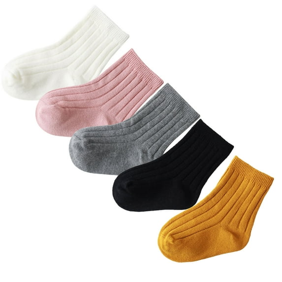 5 Pairs Toddler Girls Boys Socks Cotton Crew Socks Unisex Breathable Casual Dress Socks Solid Color Ankle Socks for Newborn Infant 0-5 Years