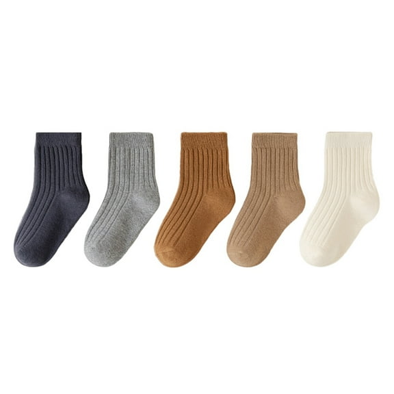 5 Pairs Toddler Kids Girls Boys Socks Cotton Crew Socks Unisex Breathable Casual Dress Socks Solid Color Ankle Socks for Infant 1-12 Years
