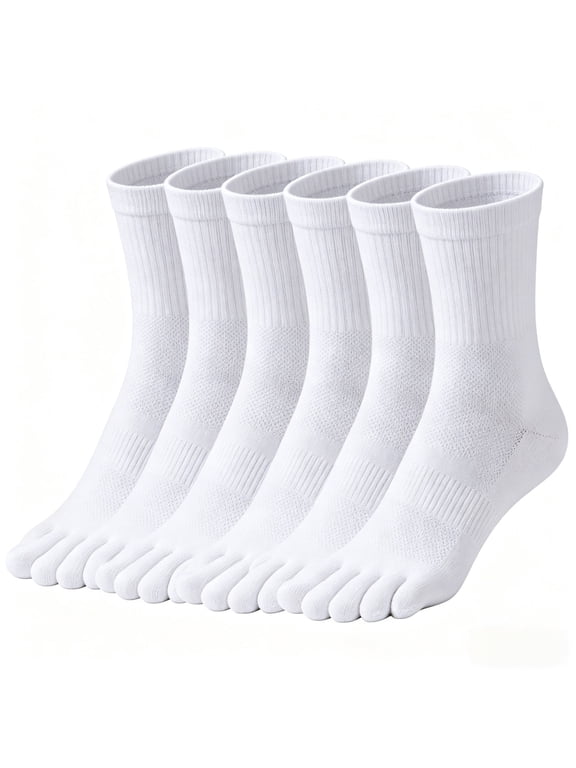 6 Pairs Toe Socks For Men Cotton Athletic Running with Massage Grips Toe Socks for Women, White