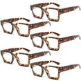 thumbnail image 1 of 5 Pairs of Tortoiseshell Thick Oversize Square Candy Color Reading Glasses 2.00 for Women and Men, Stylish Blue Light Blocking Spring Hinge Readers +2.00, 1 of 5