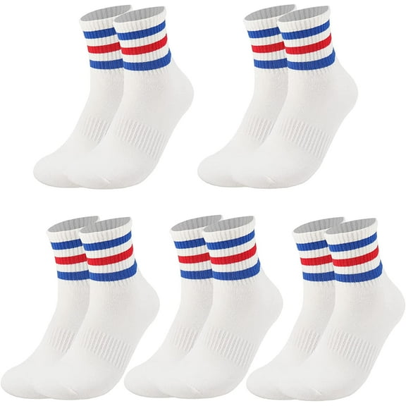 5 Pairs Unisex Stripe Crew Socks Breathable Athletic Sports Gym School Casual Quarter Ankle Socks for Men Women