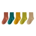 thumbnail image 1 of 5 Pairs Unisex Toddler Kids Crew Socks Casual Cotton Solid Vertical Stripe Sock for Boy Girls 1-12Y, 1 of 8