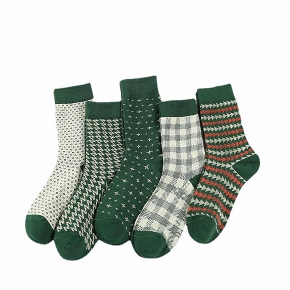 5 Pairs Vintage Cotton Socks Womens Cute Crew Socks Fall Aesthetic Long Socks Preppy Ankle Socks