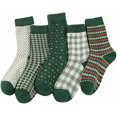 thumbnail image 1 of 5 Pairs Vintage Cotton Womens Cute Crew Socks - Fall Aesthetic Long Preppy Ankle Socks, 1 of 7