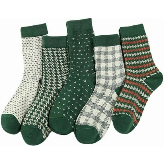 5 Pairs Vintage Cotton Womens Cute Crew Socks - Fall Aesthetic Long Preppy Ankle Socks