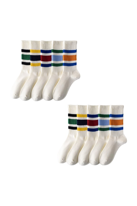 5 Pairs Vintage Stripe Pattern Socks Comfortable Cotton Blend Calf Length Slouch Socks Assorted Color Combinations