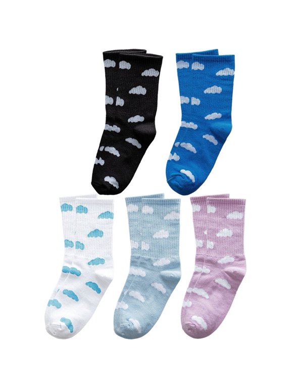 5 Pairs White Cloud Print Socks Hip-hop Skateboard Socks Tube Sock Couple Print Skateboard Socks