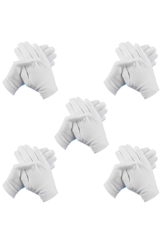 5 Pairs White Cotton Gloves for Eczema Dry Hands Breathable Work Glove Liners Moisturizing Spa Jewelry Inspection Etiquette Gloves Stretchy Fit for Men Women 10PCS Archival Photo Gloves (Large)