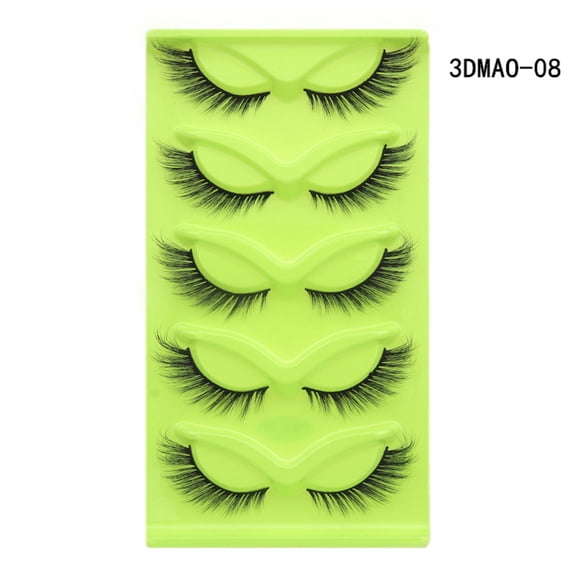 5 Pairs Winged False Eyelashes, Full Volume Curled Cat Eye Strip Lashes for Women