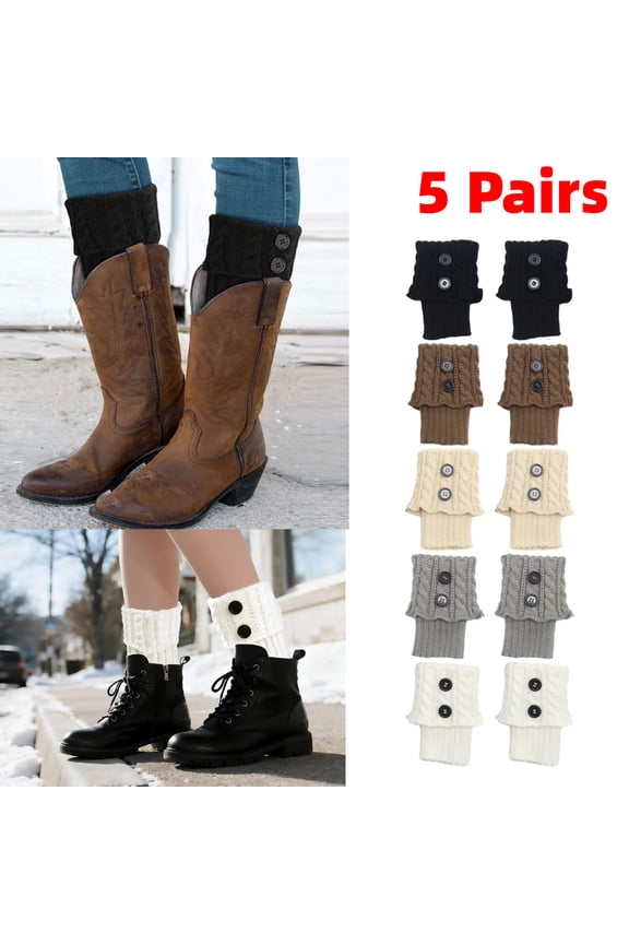 5 Pairs Winter Cable Knit Leg Warmers, Short Women Crochet Boot, Boot Cuffs