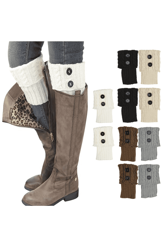 5 Pairs Winter Warm Boot Cuffs, Crochet Knitted Boot Cuffs Short Leg Warmers Boot Topper Socks Short Ankle Warmers with Slouch Button Design for Women