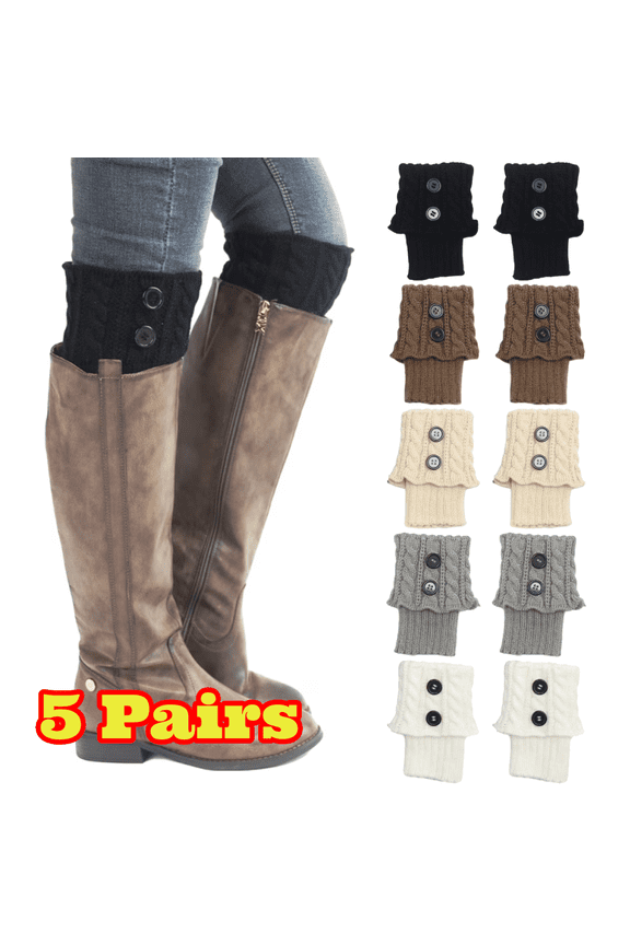 5 Pairs Winter Warm Boot Cuffs for Women, Crochet Knitted Boot Socks, Acrylic Fiber Short Leg Warmers for Women, Mixed Colors