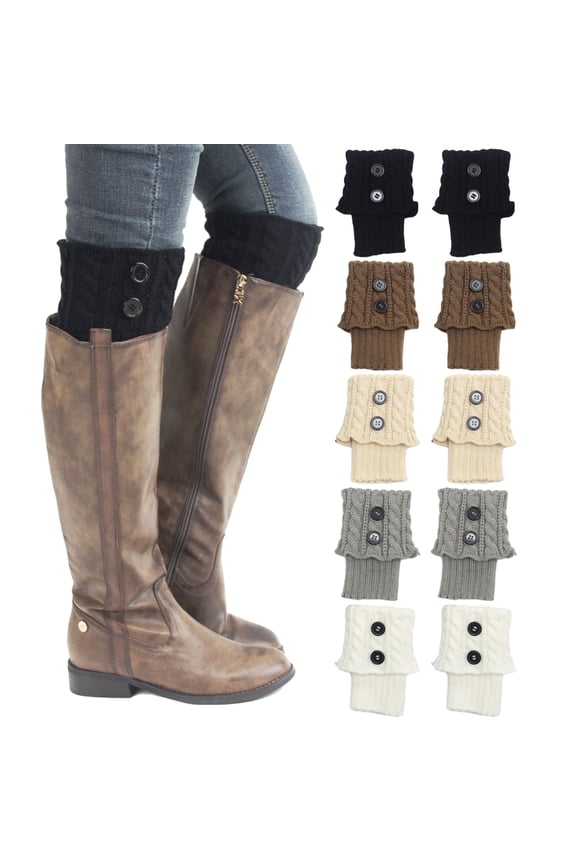 5 Pairs Winter Warm Boot Cuffs for Women, Crochet Knitted Boot Socks