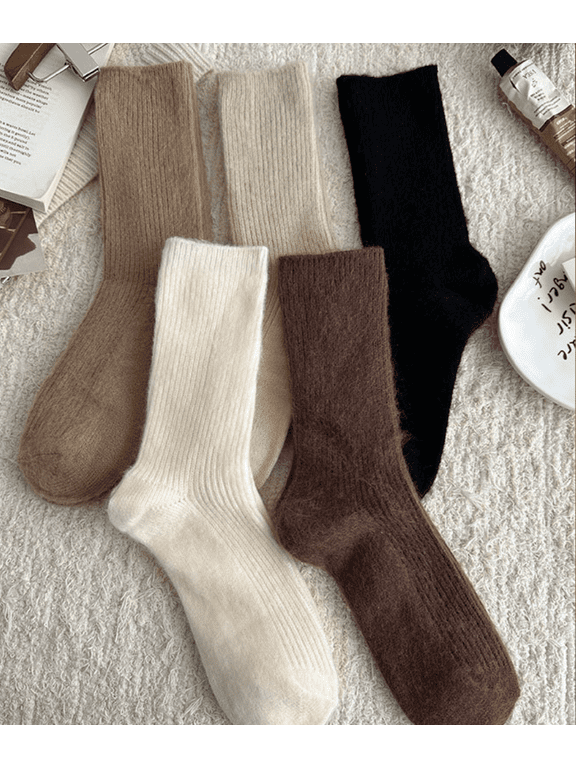 5 Pairs Winter Warm Long Socks for Women, Plush Scrunch Slouch Socks for Boots