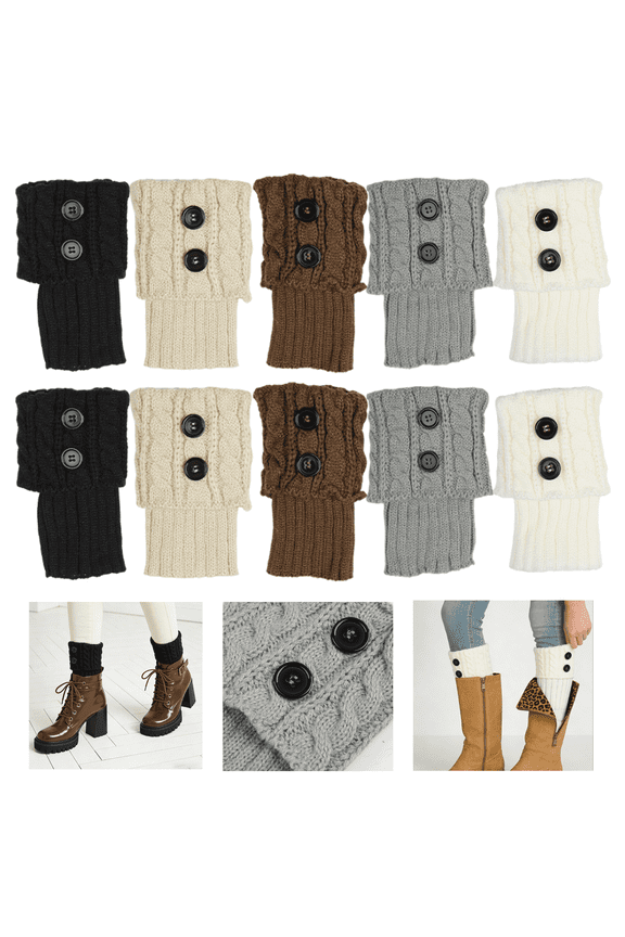 5 Pairs Winter Women Cuffed Crochet Boot Cuffs Socks Knit Toppers Elastic Leg Warmers