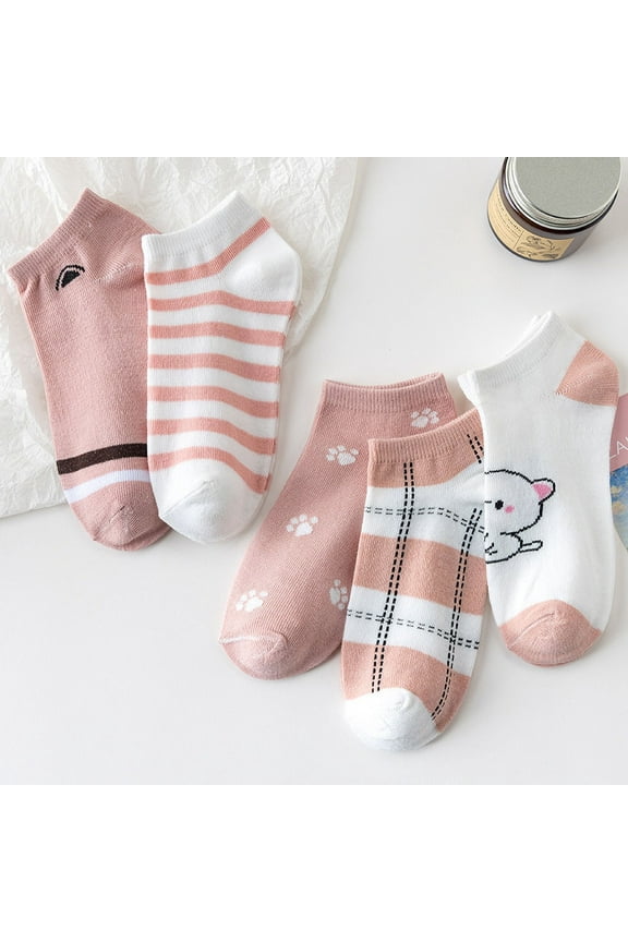 5 Pairs Women Ankle Socks Low Cut Thin Sock Lightweight Cute Pattern Color Soft Sock