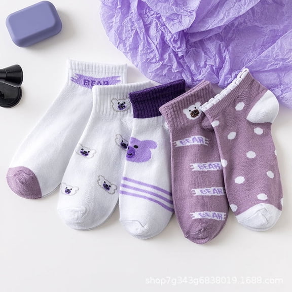 5 Pairs Women Ankle Socks Low Cut Thin Sock Lightweight Cute Pattern Color Soft Sock