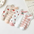 thumbnail image 1 of 5 Pairs Women Ankle Socks Low Cut Thin Sock Lightweight Cute Pattern Color Soft Sock, 1 of 4