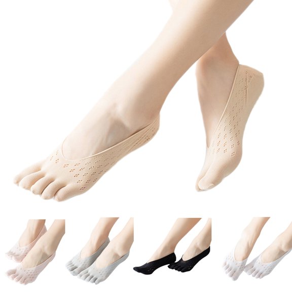 5 Pairs Women Breathable Mesh Low Cut No Show Invisible Five Finger Toe Socks