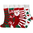 thumbnail image 1 of 5 Pairs Women Christmas Fuzzy Socks Winter Holiday Warm Socks Plush Slipper Socks, 1 of 6