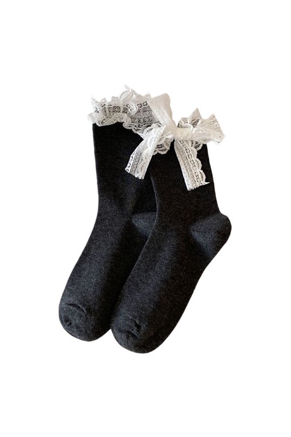 5 Pairs Women Cute Cotton Lace Bow Stocking Summer Autumn Mid Calf School Socks